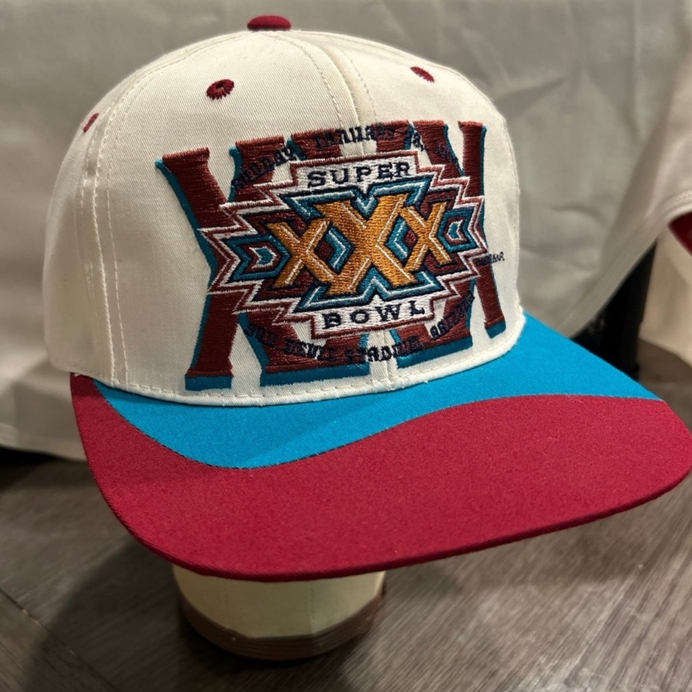 Vintage Super Bowl white burgundy blue green 1996 XXX Hat